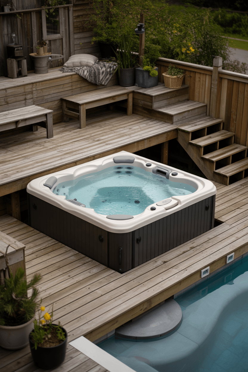 10 Above Ground Pool Deck Ideas To Transform Your Backyard 11 10. Deck with a hot tub for ultimate relaxation