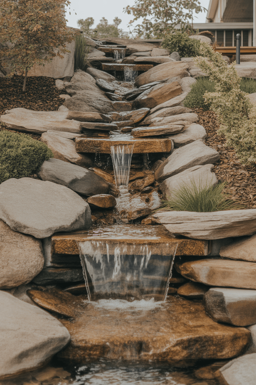 15 Steep Hill Landscaping Ideas To Transform Your Sloped Yard 5 5. Cascading water feature