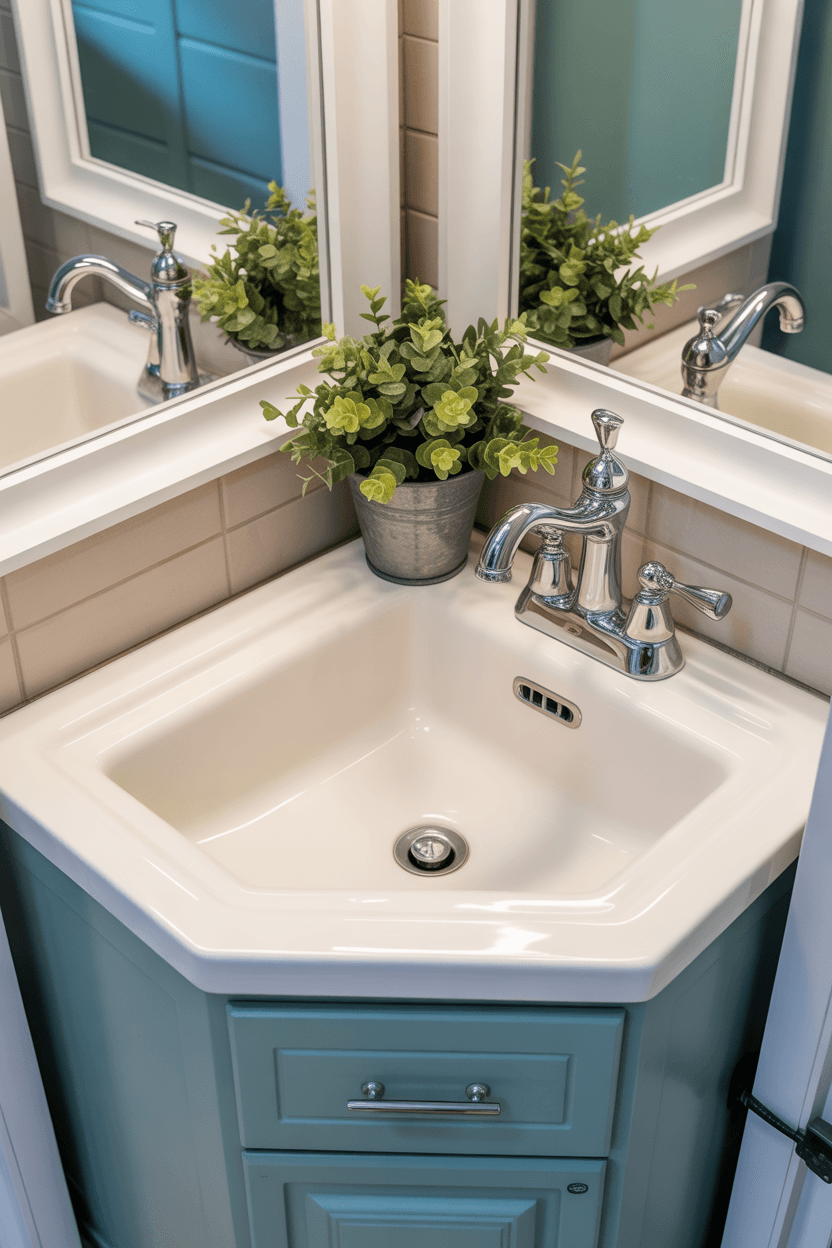 15 Small Powder Room Ideas To Maximize Style And Function 12 11. Install a corner sink