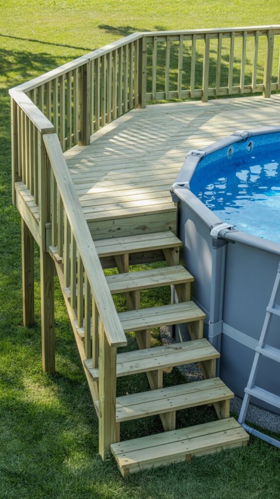 10 Above Ground Pool Deck Ideas To Transform Your Backyard 7 Partial deck for a budget friendly option