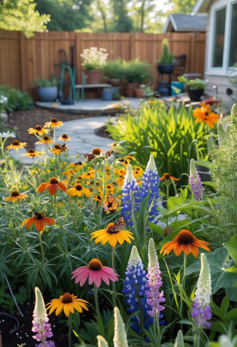 15 Easy Home Garden Ideas You Can Diy Today 11 A home garden with native wildflowers blooming and bees and butterflies visiting the flowers.